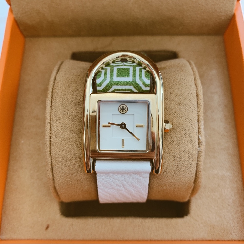 Tory Burch THAYER WATCH, GREEN LEATHER/GOLD-TONE - Picture 5 of 8